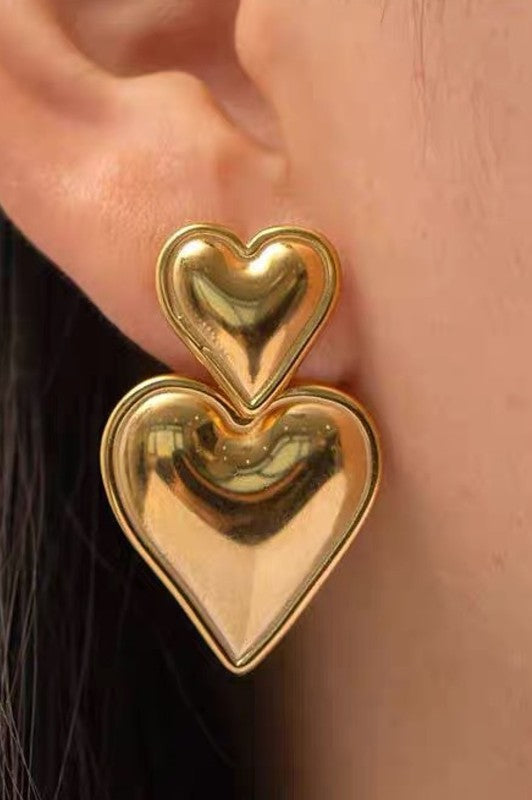 Double Heart Drop Earrings