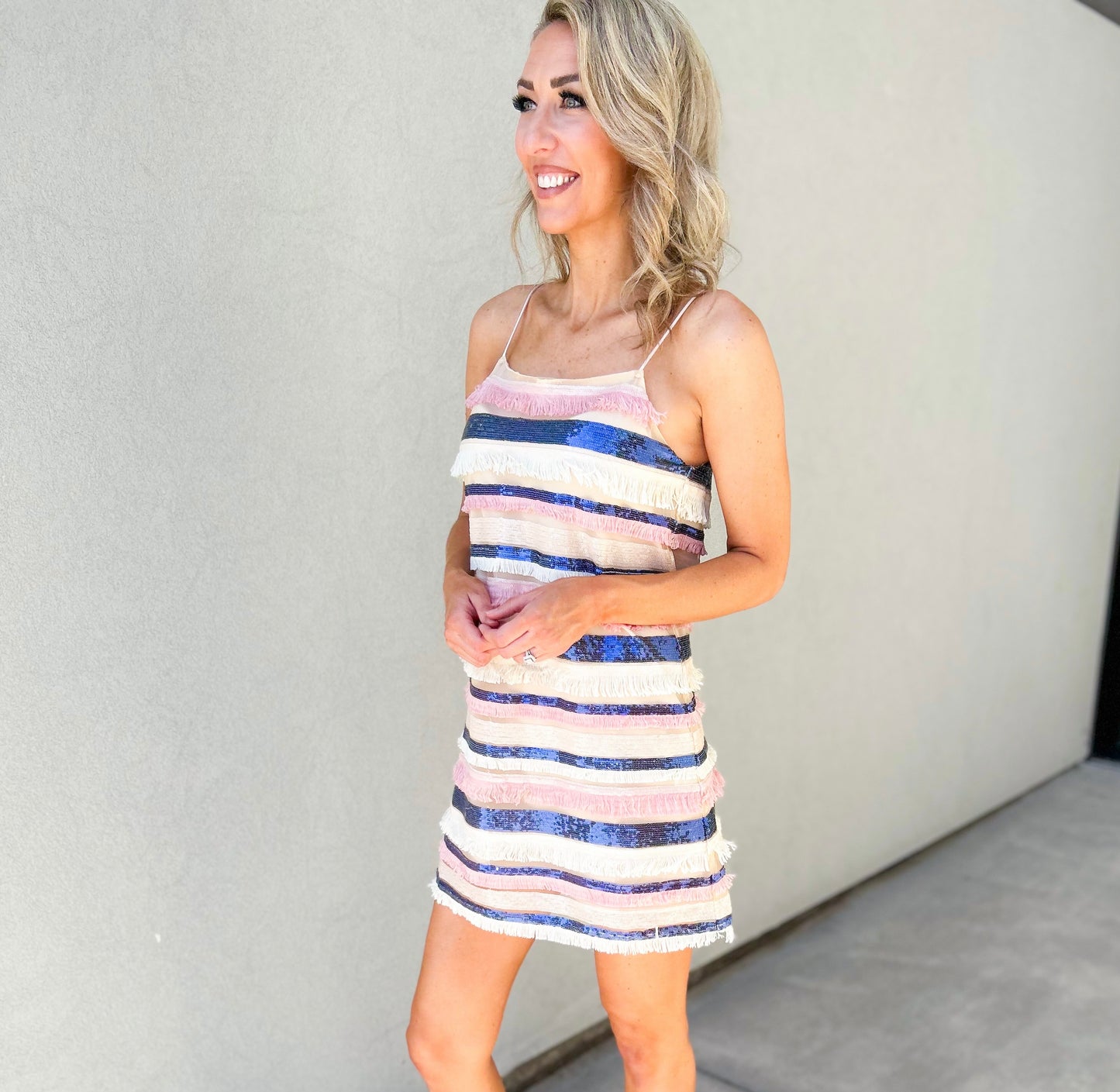 All That Striped Sequin Fringe Dress