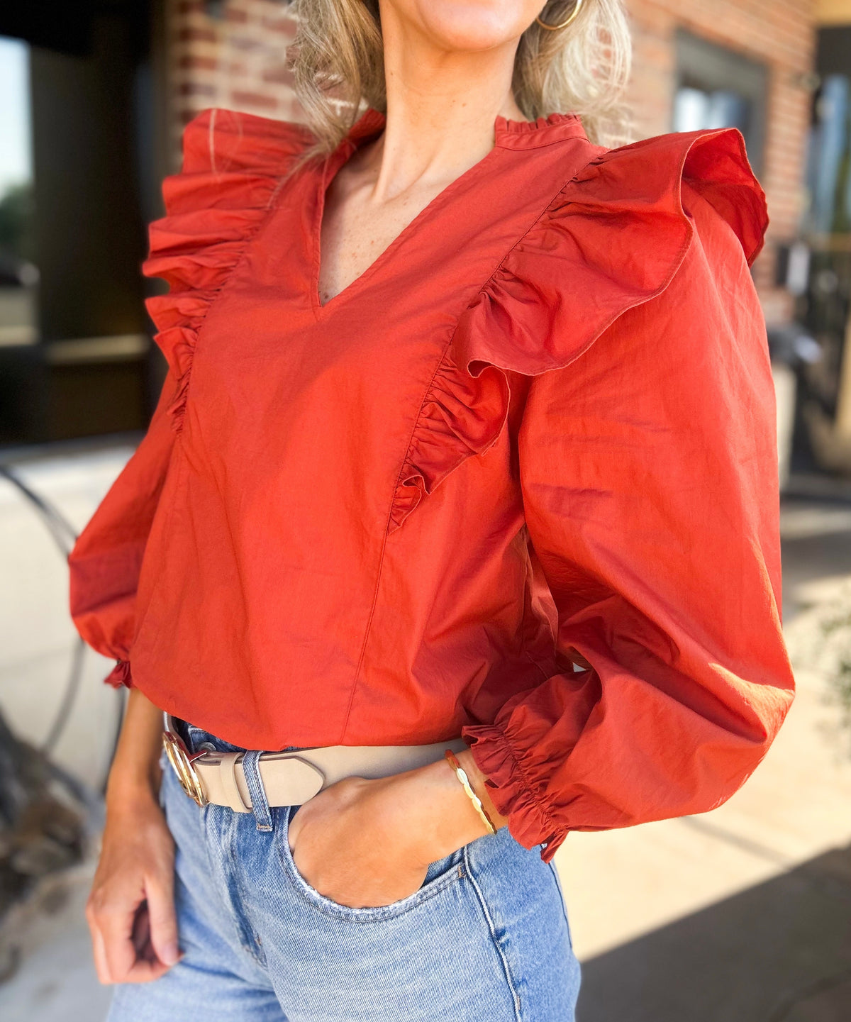 Grayson Ruffle Split Neck Top