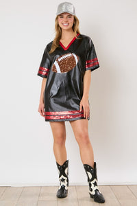 Game Time Faux Leather Stretch Sequin Football Oversized Dress