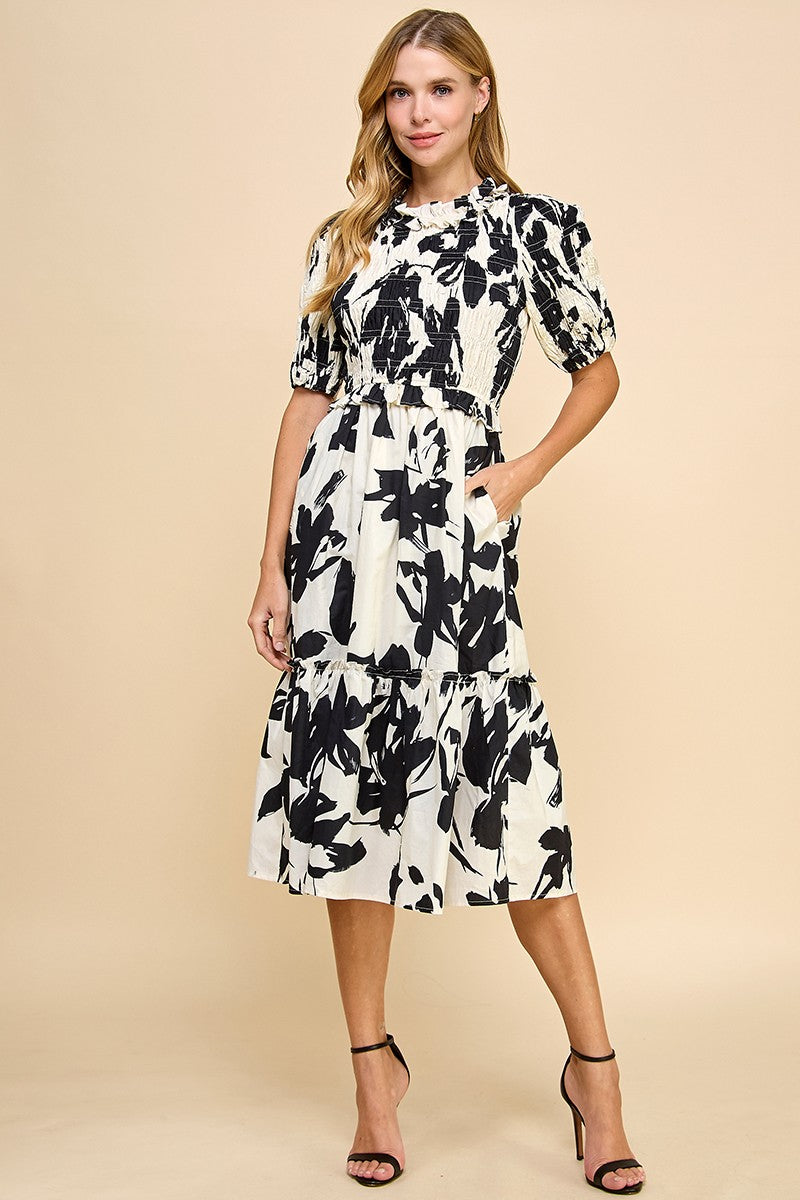 Carmella Smocked Floral Midi Dress