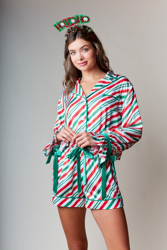 Candy Cane Striped Pajama Set (Red/Green)