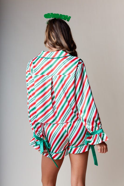 Candy Cane Striped Pajama Set (Red/Green)