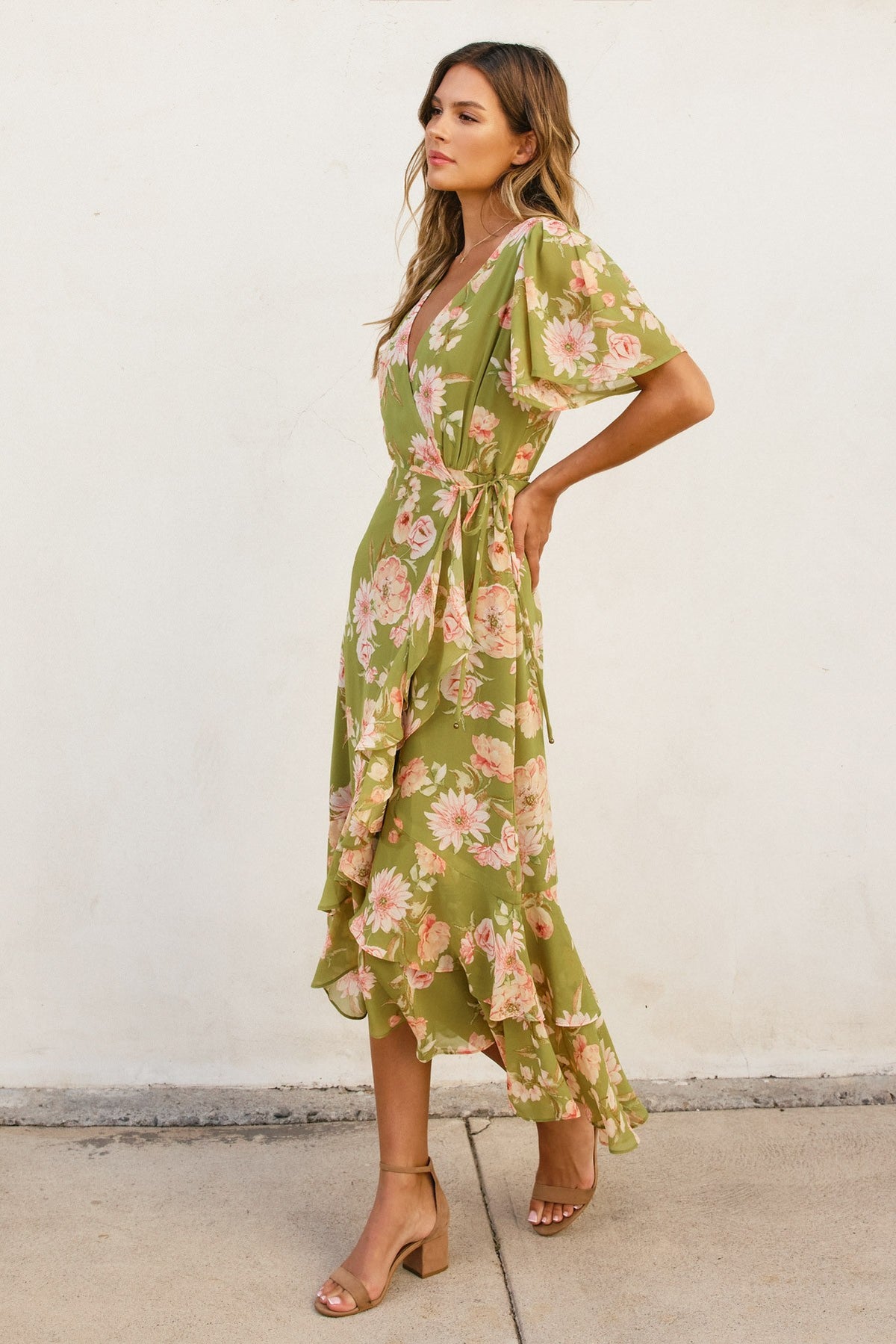 Calise Floral Wrap Midi Dress