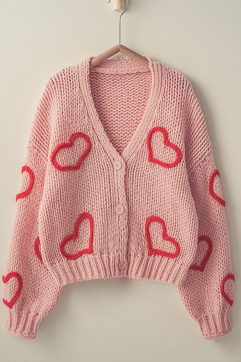 Sweetheart Puffy Heart Crochet Knit Cardigan