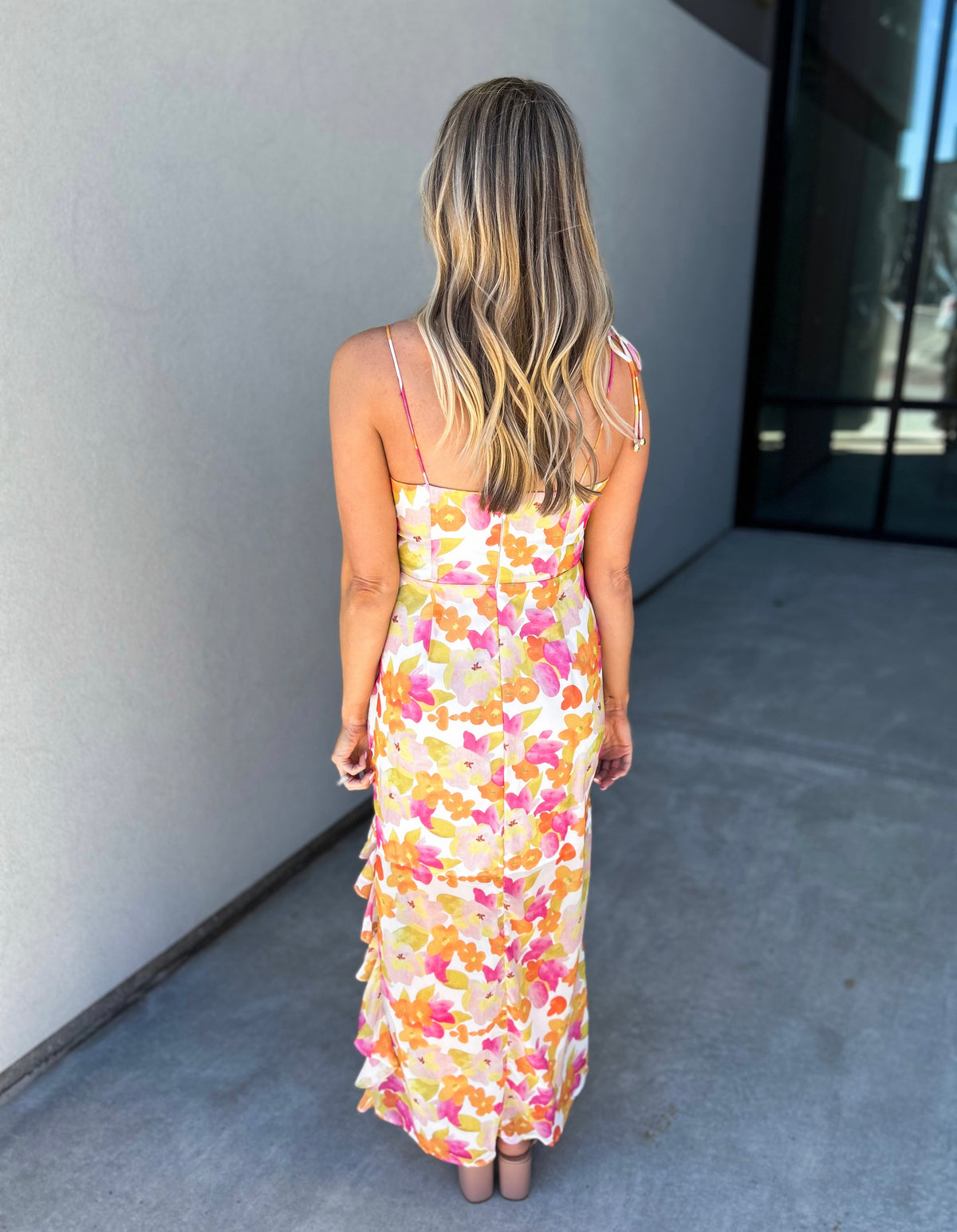 Jasmin Chiffon Asymmetric Floral Maxi Dress