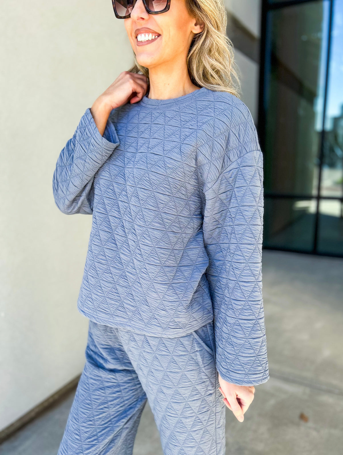 Olivia Quilted Sweatshirt (Blue)