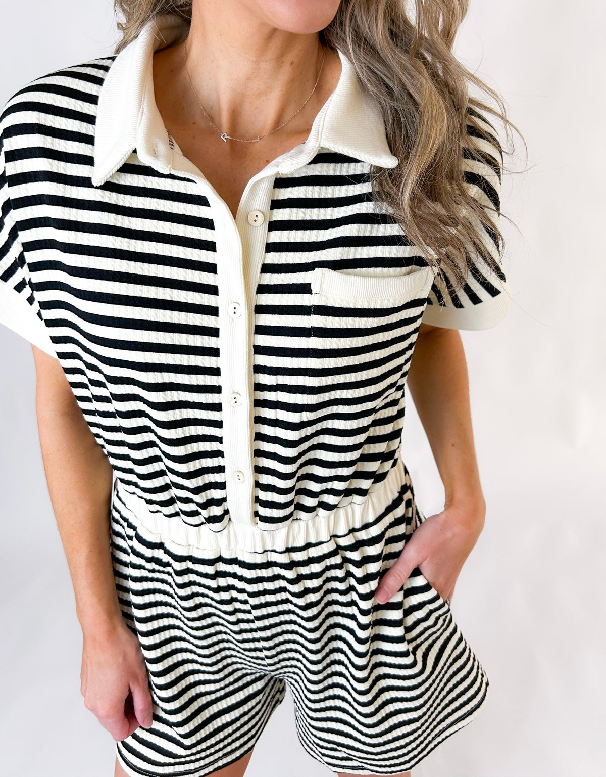 Kennedy Button Down Striped Romper