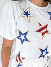 Shine Bright Sequin Star Puff Sleeve Top