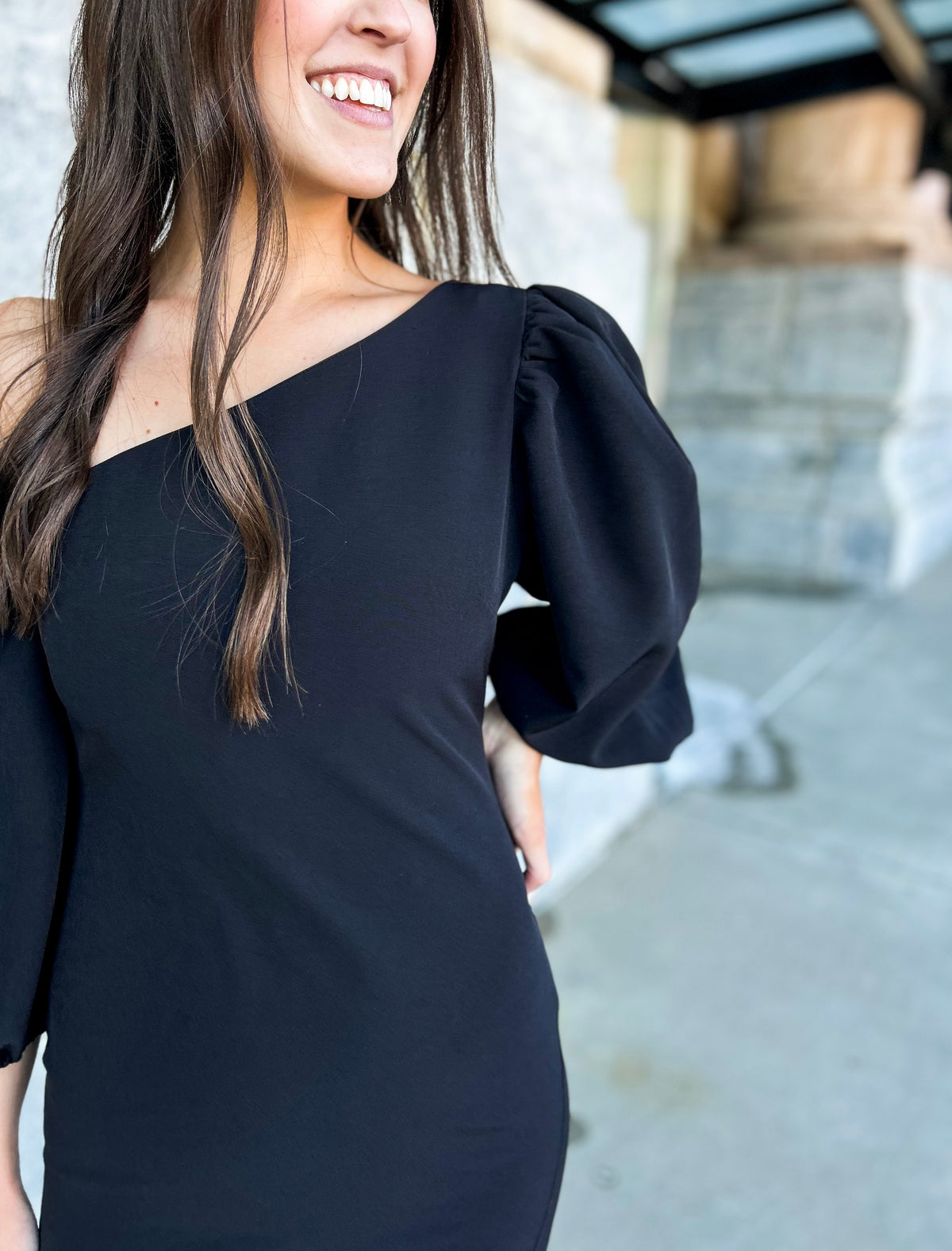 Isabelle One Shoulder Puff Sleeve Dress Isabelle One Shoulder Puff Sleeve Dress