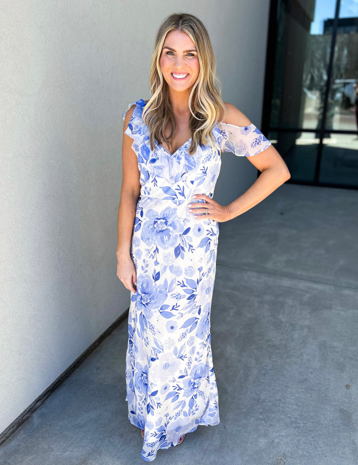 Kayli Back Drape Floral Print Maxi Dress