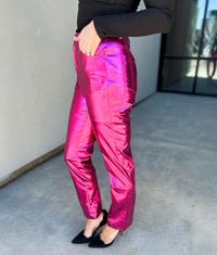 Jenner Metallic Stretch Faux Leather Straight Leg Pants