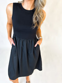 Ellie Contrasting Fabric Midi Dress