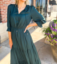 Emelina Satin Maxi Dress (Hunter Green)