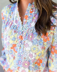 Dani Pintuck Floral Button Up Cotton Top