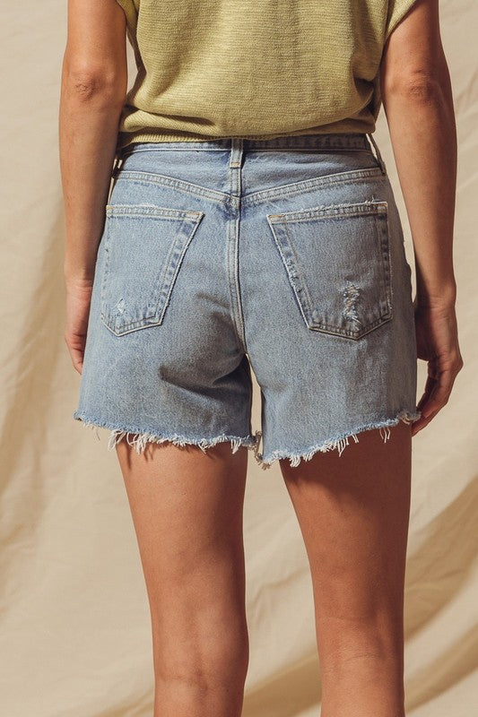 Kira Long Distressed Denim Shorts