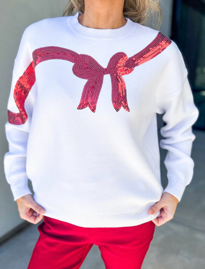 Gift Bow Sequin Trim Sweater