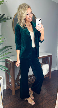 She Knows It Velvet Floral Lined Blazer (Hunter Green)