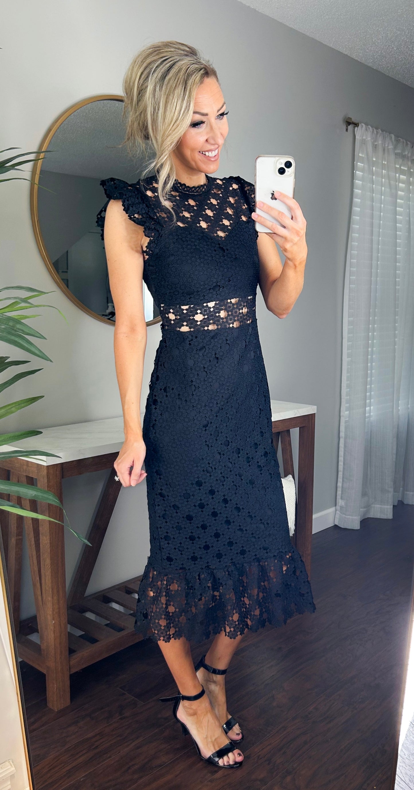 Lucy Circle Lace with Sheer Waist Midi Dress