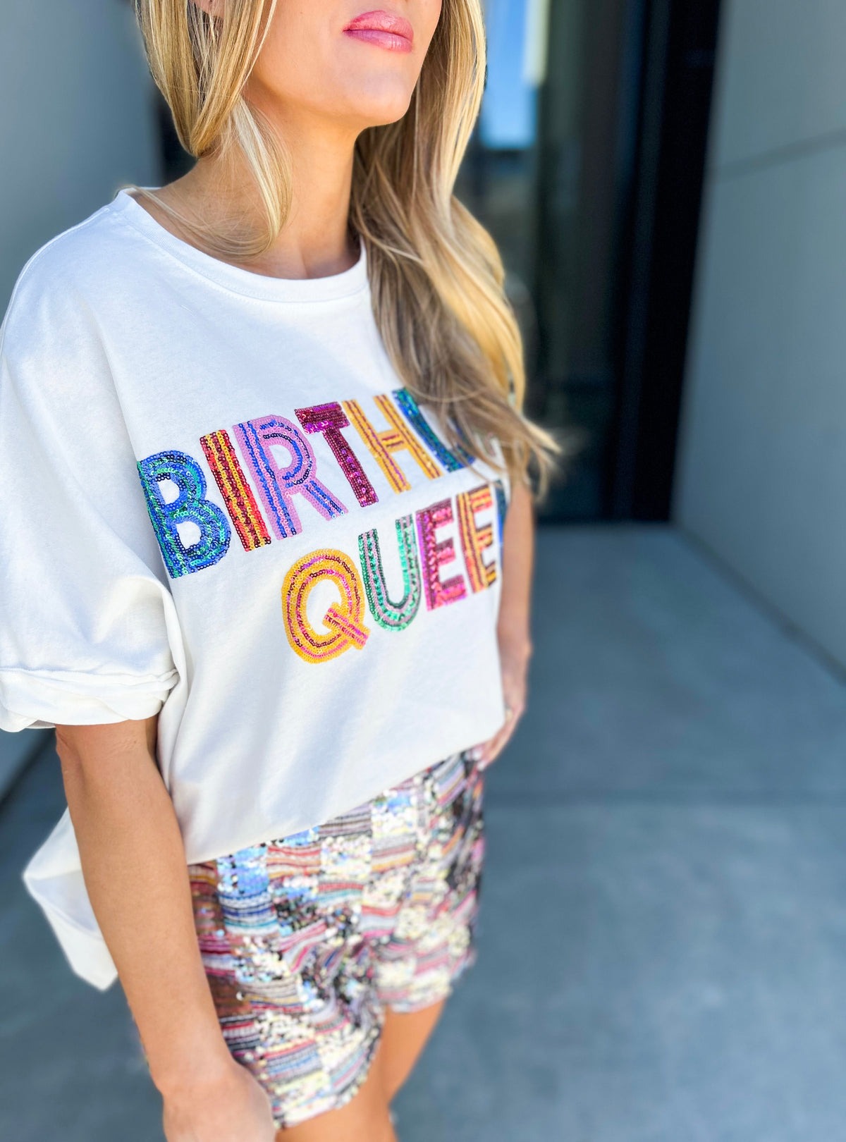 Birthday Queen Sequin Oversized T-Shirt