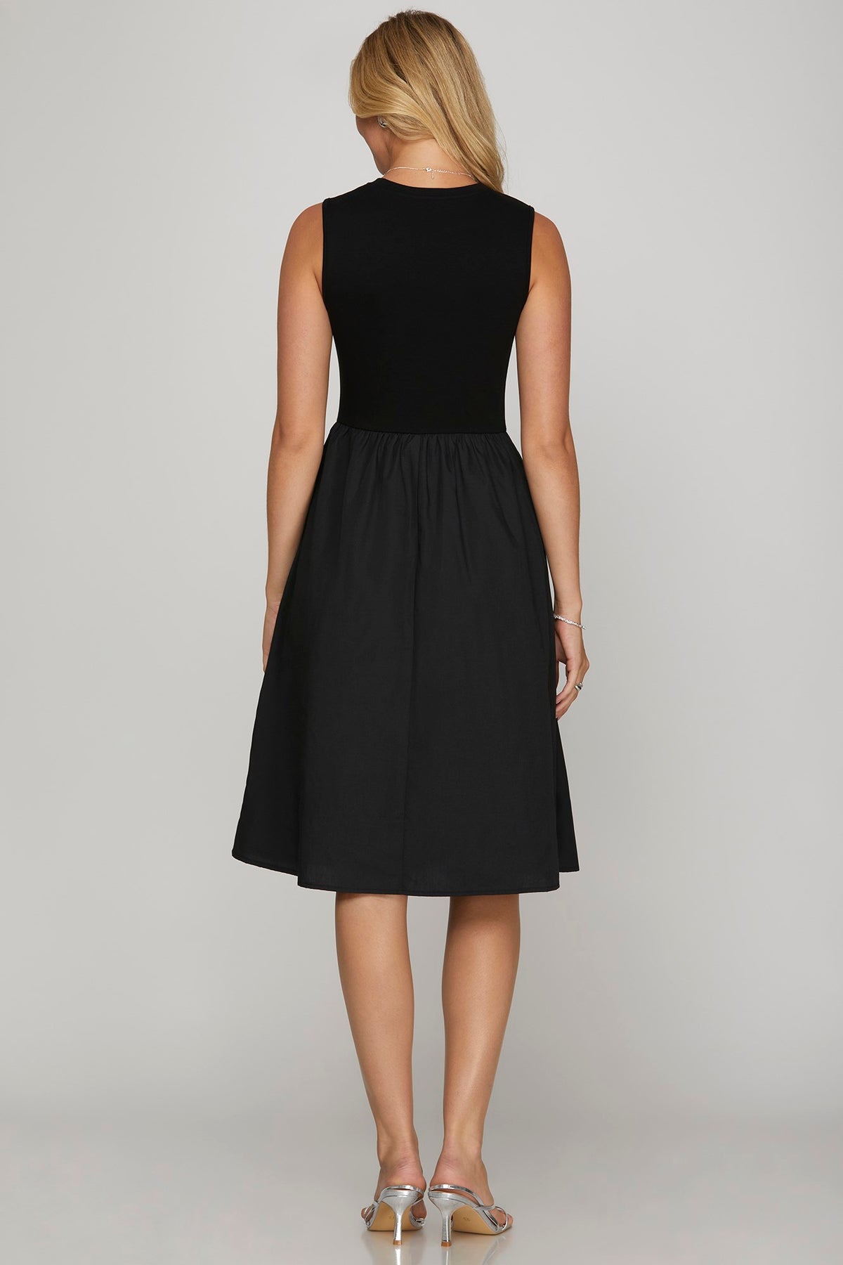Ellie Contrasting Fabric Midi Dress