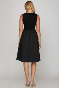 Ellie Contrasting Fabric Midi Dress