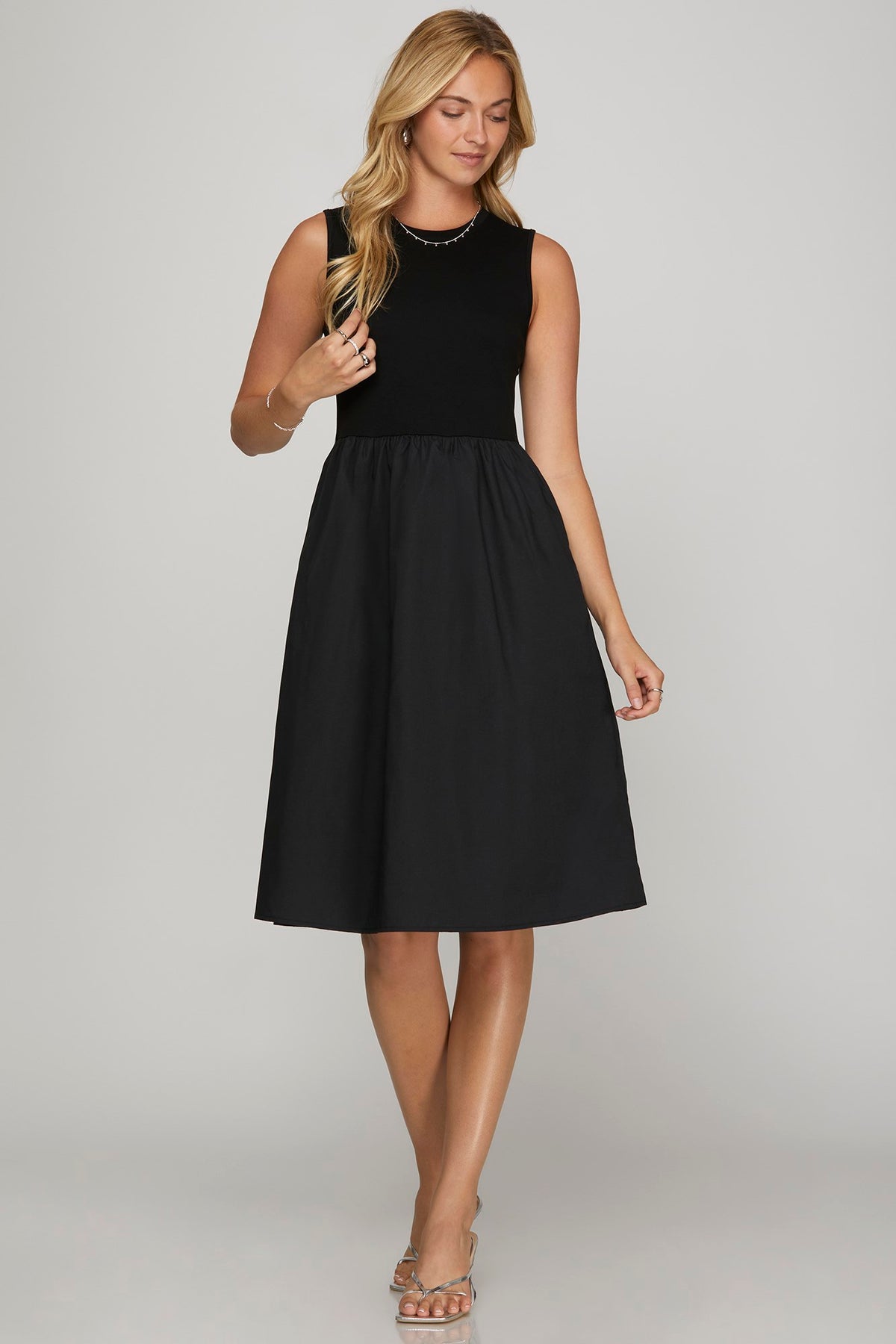 Ellie Contrasting Fabric Midi Dress