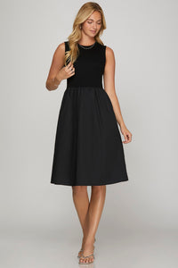 Ellie Contrasting Fabric Midi Dress