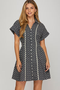 Zoe Embroidered Button Down Shirt Dress