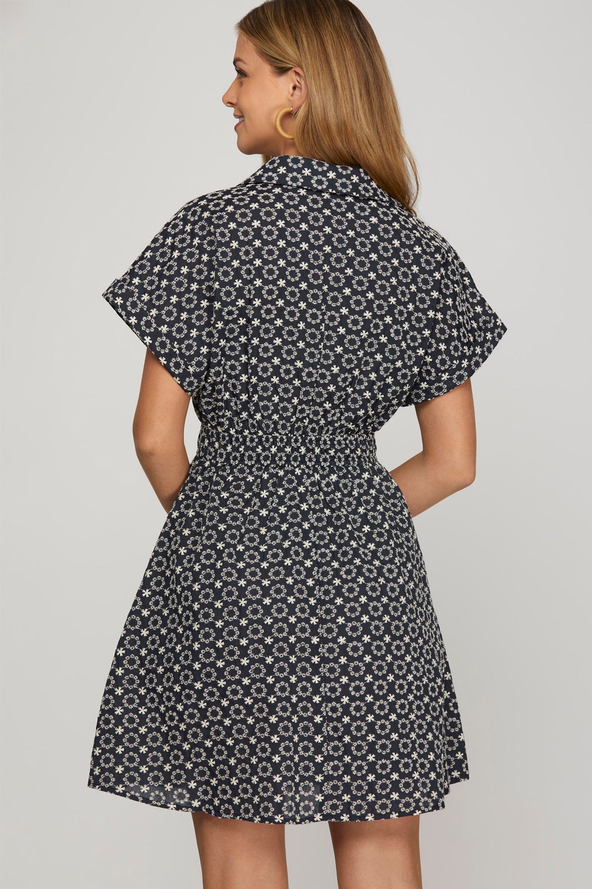 Zoe Embroidered Button Down Shirt Dress