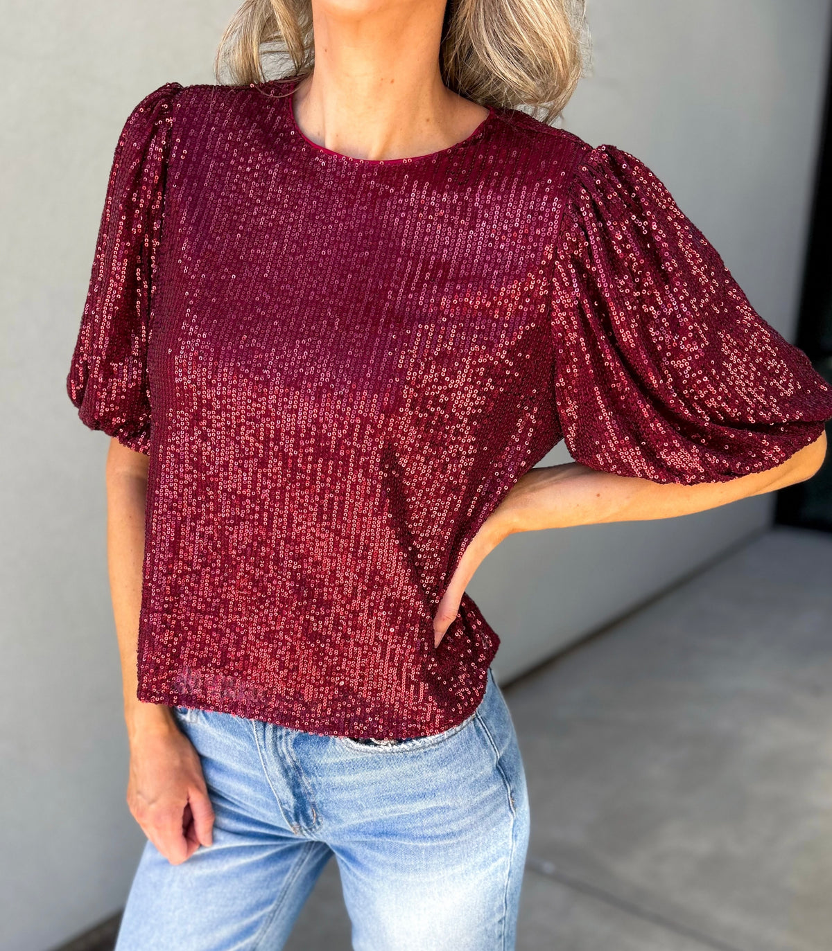 Beloved Puff Sleeve Sequin Top