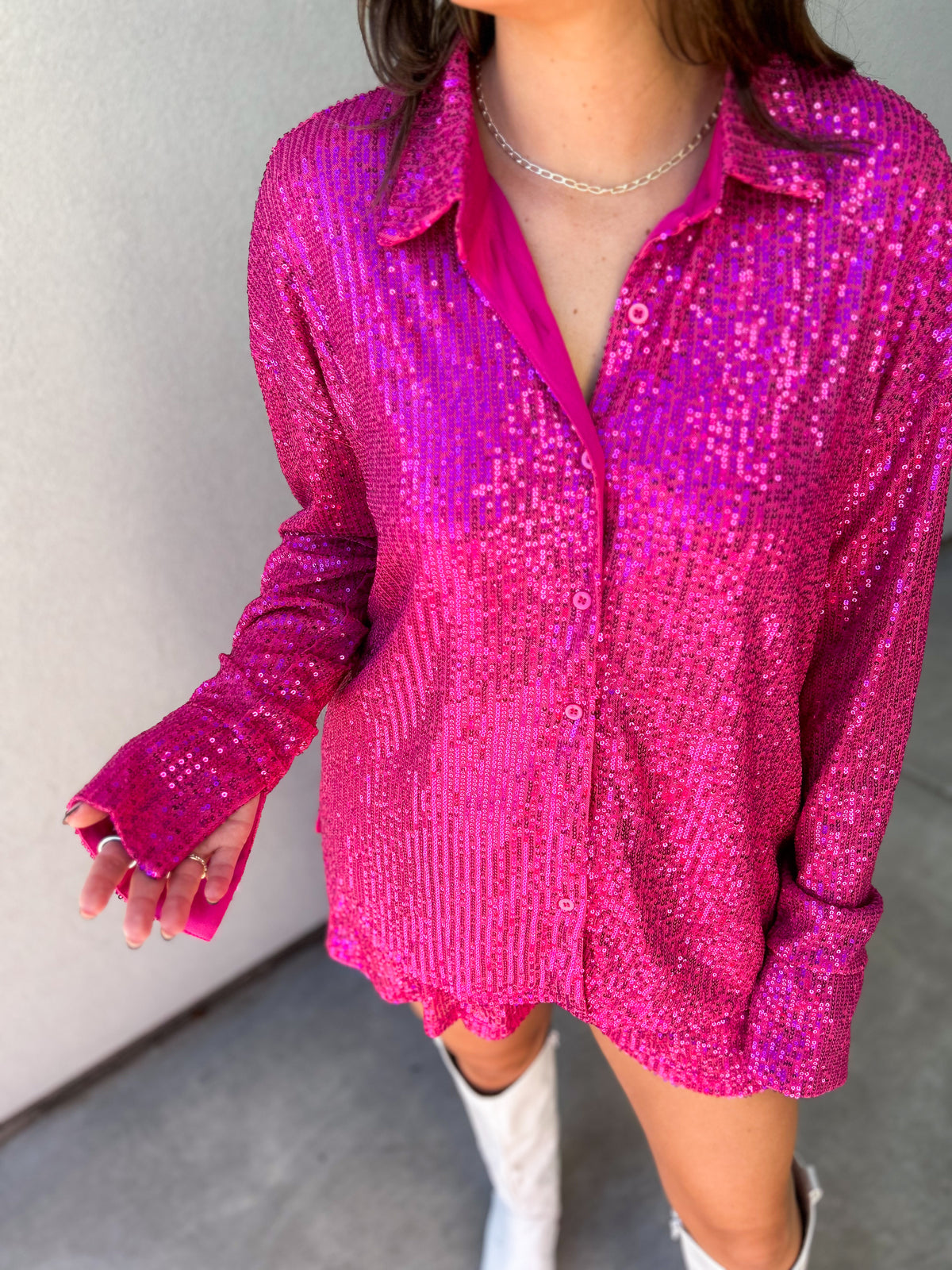 Jacie Sequin Button Down Oversized Shirt & Shorts Set