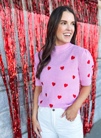 Heart Short Sleeve Sweater Top