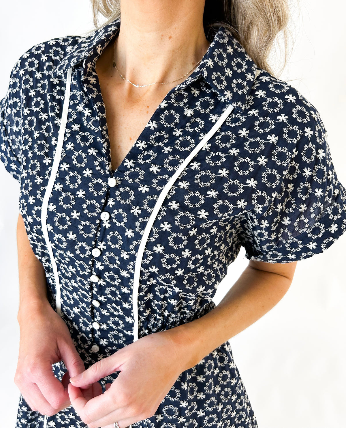 Zoe Embroidered Button Down Shirt Dress