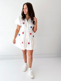 Sequin Stars Button Down Tiered Dress