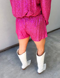 Jacie Sequin Button Down Oversized Shirt & Shorts Set