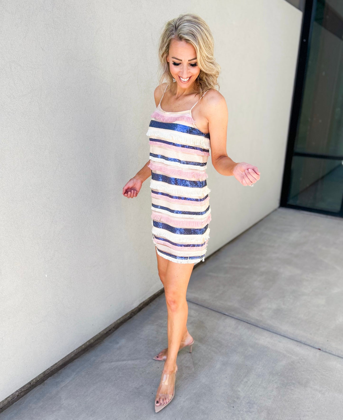 All That Striped Sequin Fringe Dress