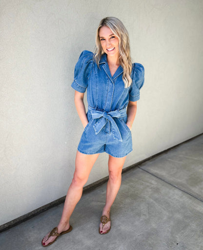 Emmie Puff Sleeve Denim Romper