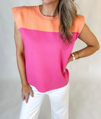 Peachy Bubble Gum Color Block Sleeveless Top