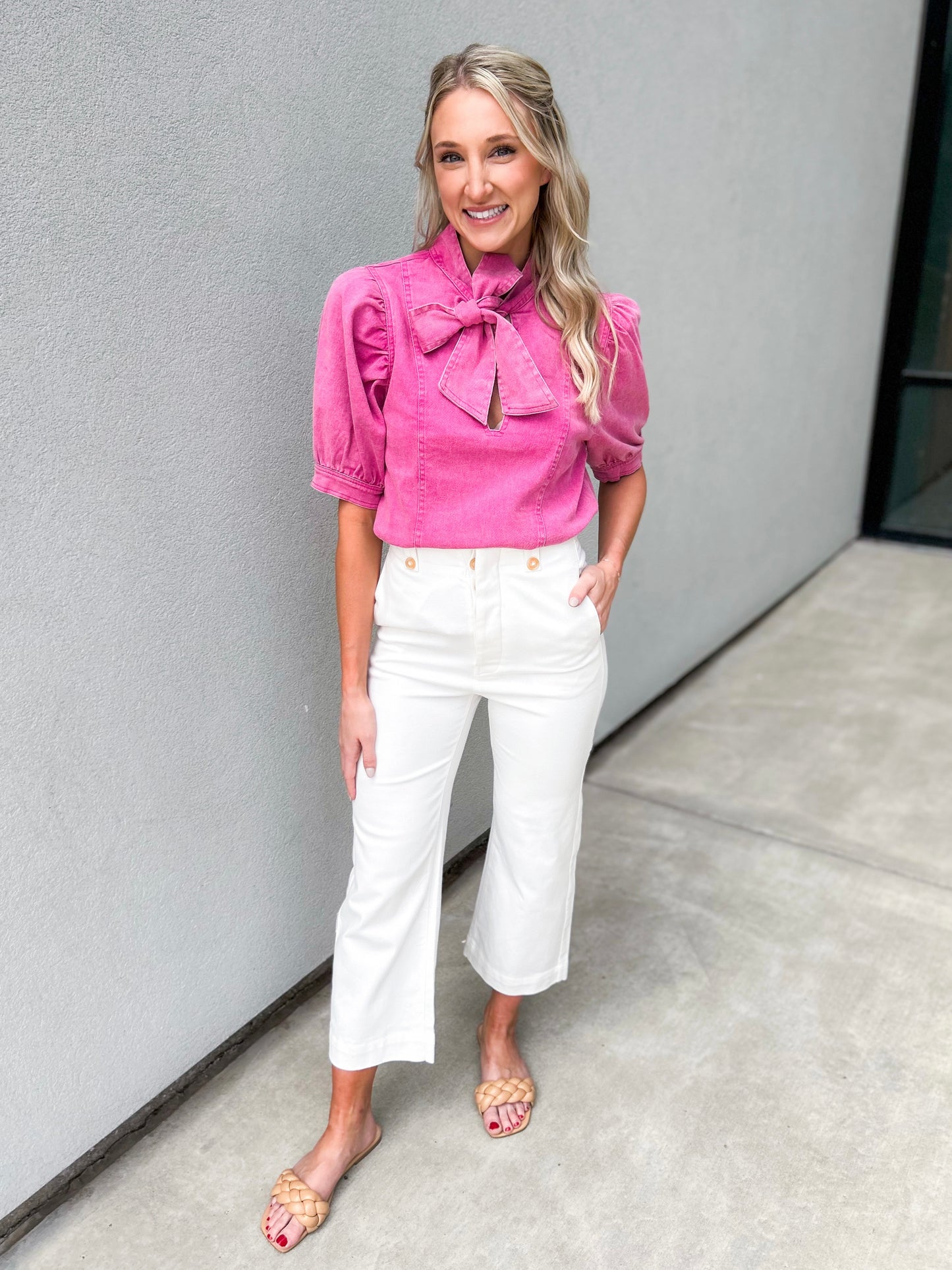 Bow Tie Denim Top (Pink Denim)