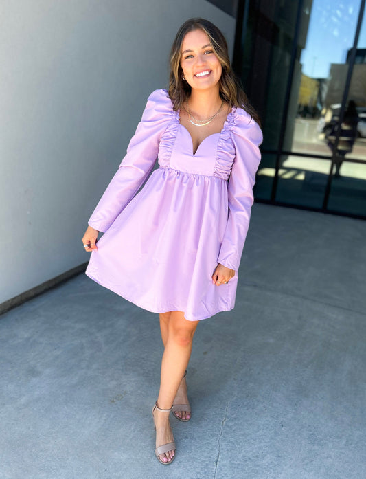 Keely Sweetheart Puff Shoulder Dress (Lavender)