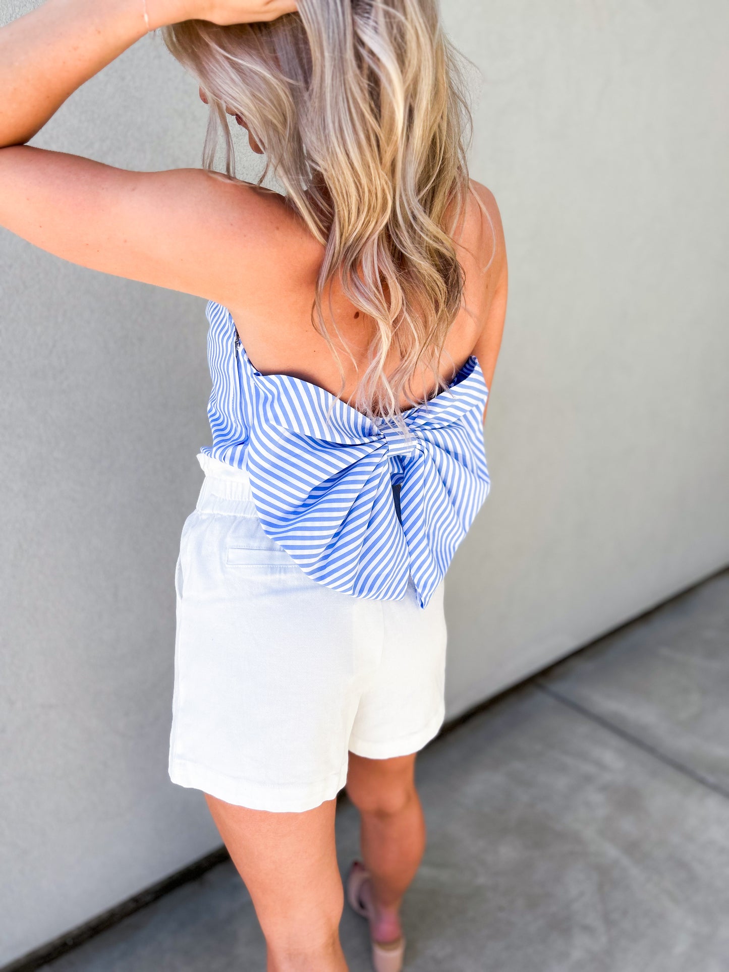 Allison Big Bow Striped Strapless Crop Top