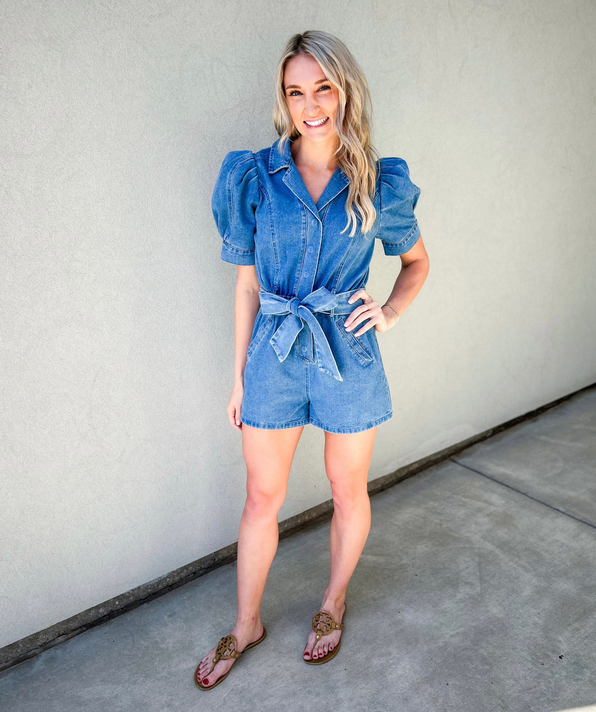 Emmie Puff Sleeve Denim Romper