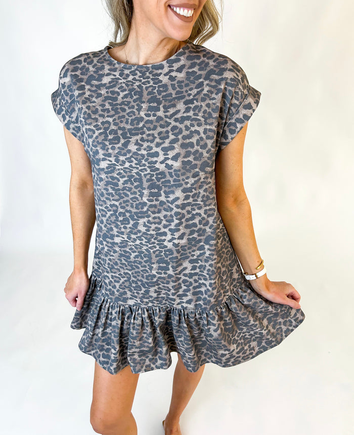 Liz Buttons Down Back Leoaprd Denim Mini Dress