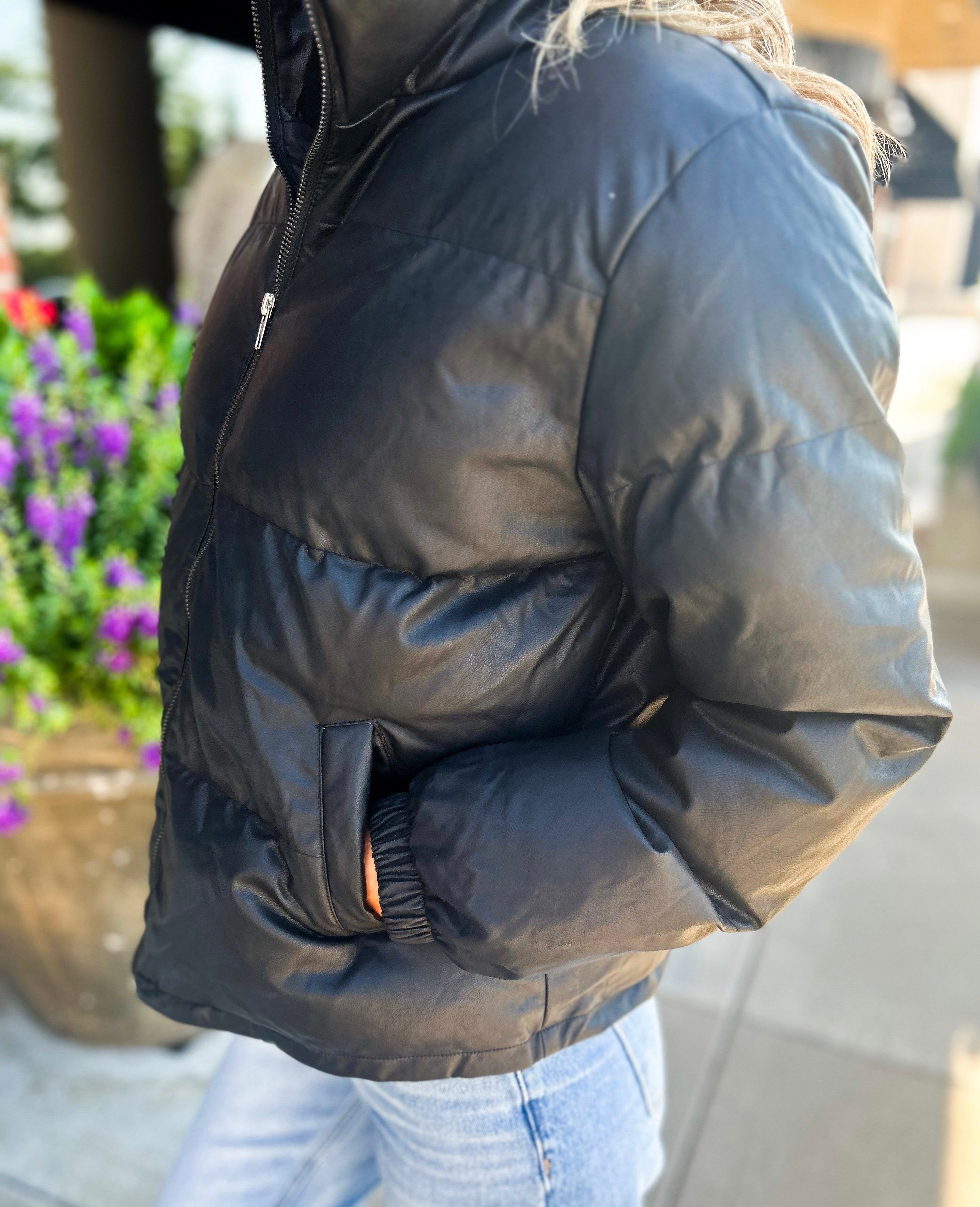 Matte black sales puffer jacket women's