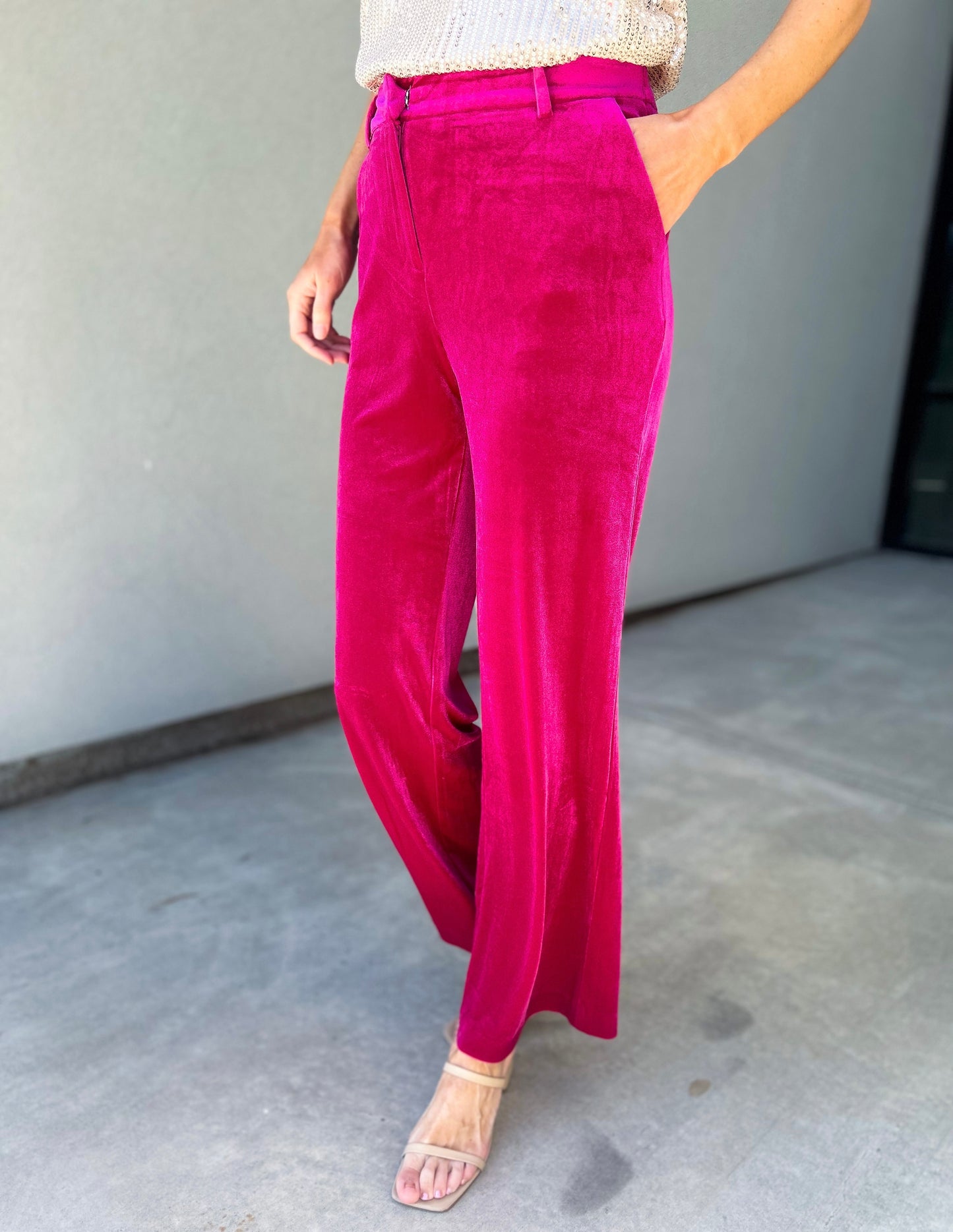 She Knows It Velvet Elastic Waist Pants (Magenta)