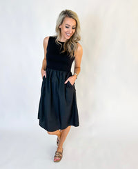 Ellie Contrasting Fabric Midi Dress