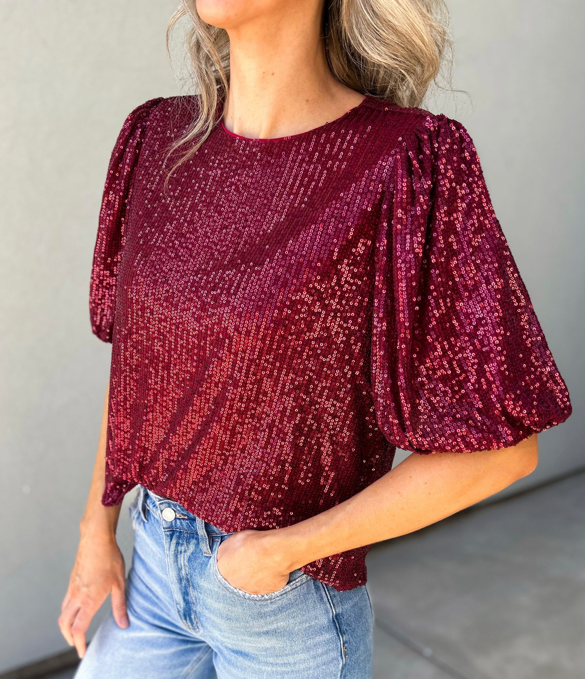 Beloved Puff Sleeve Sequin Top