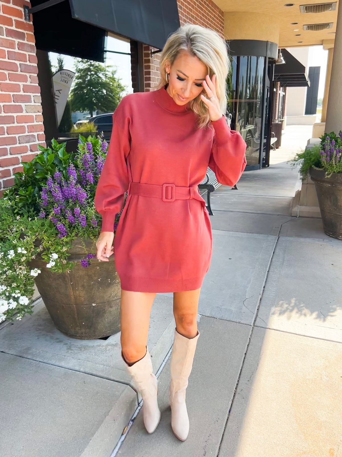 Lydia Leopard Belted Sweater Dress (Rust) Nova Lee Boutique Lydia Leopard Belted Sweater Dress (Rust) Nova Lee Boutique