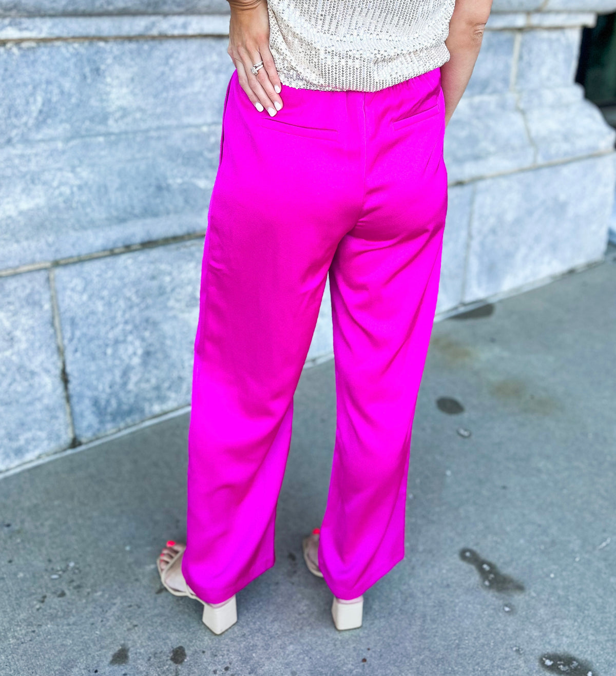 My Moment Satin Elastic Waist Pants (Magenta)